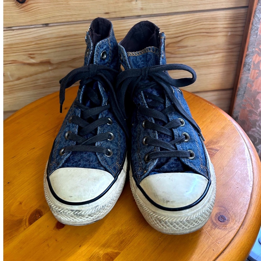 Converse Chuck‎ Taylor All Star Denim Leopard Print High Top Zip Sneakers Blue 6 - Picture 3 of 9